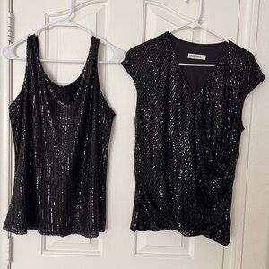 Grace Karin Black Sequin Tank & V‑Neck Short Sleeve Top - Bundle